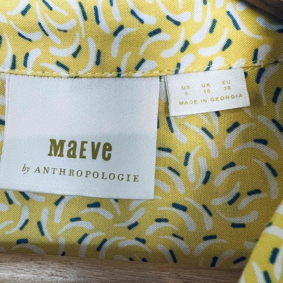Maeve By Anthropologie Size 6 Blithe Button-Up Collared Top Tie Cuff Yellow - Picture 5 of 11